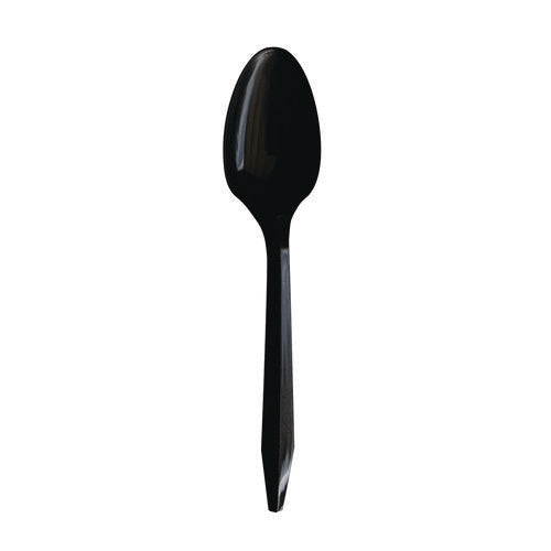 Mediumweight Polypropylene Cutlery, Individually Wrapped, Spoon, Plastic, Black, 1,000/carton
