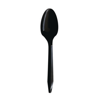 Mediumweight Polypropylene Cutlery, Individually Wrapped, Spoon, Plastic, Black, 1,000/carton