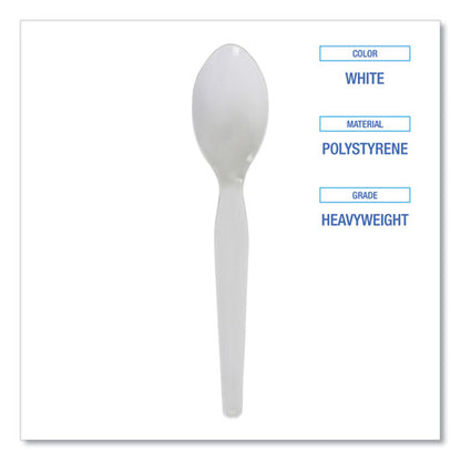 Heavyweight Polystyrene Cutlery, Spoon, Plastic, White, 1,000/carton
