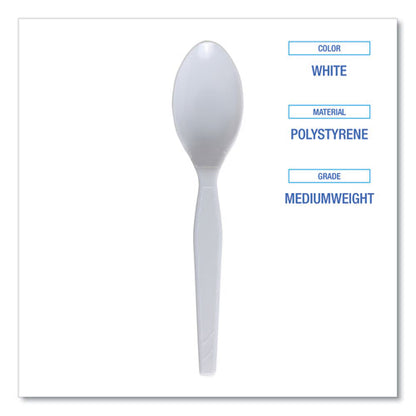 Mediumweight Polystyrene Cutlery, Spoon, Plastic, White, 100/box, 10 Boxes/carton