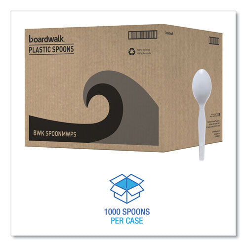 Mediumweight Polystyrene Cutlery, Spoon, Plastic, White, 100/box, 10 Boxes/carton