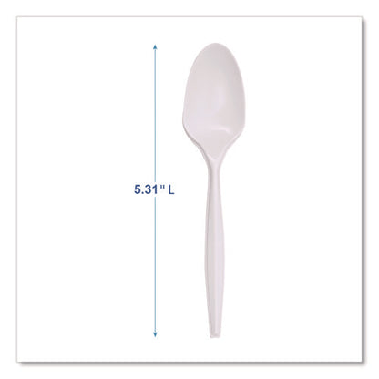 Mediumweight Polypropylene Cutlery, Spoon, 5.31", Plastic, White, 1,000/carton