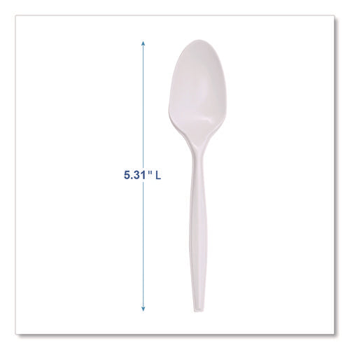 Mediumweight Polypropylene Cutlery, Spoon, 5.31", Plastic, White, 1,000/carton