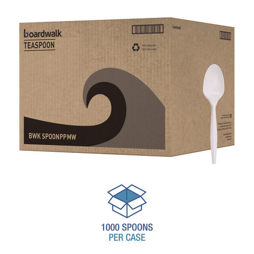 Mediumweight Polypropylene Cutlery, Spoon, 5.31", Plastic, White, 1,000/carton