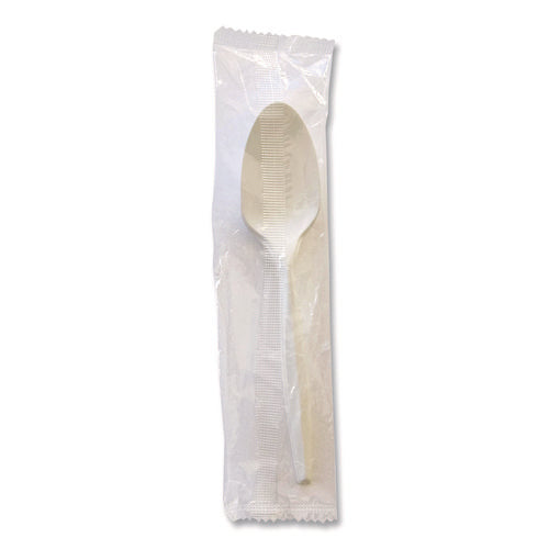Heavyweight Wrapped Polystyrene Cutlery, Spoon, Plastic, White, 1,000/carton