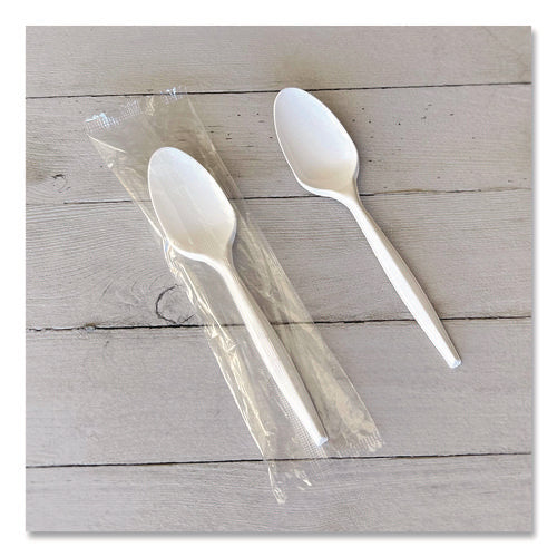 Heavyweight Wrapped Polystyrene Cutlery, Spoon, Plastic, White, 1,000/carton