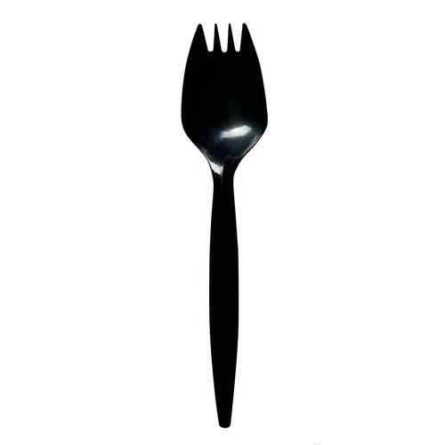 Mediumweight Wrapped Polypropylene Cutlery, Spork, Plastic, Black, 1,000/carton