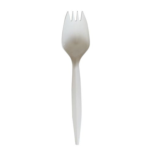 Mediumweight Wrapped Polypropylene Cutlery, Spork, Plastic, White, 1,000/carton