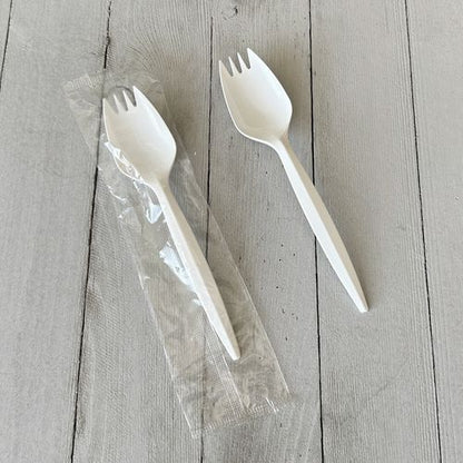 Mediumweight Wrapped Polypropylene Cutlery, Spork, Plastic, White, 1,000/carton