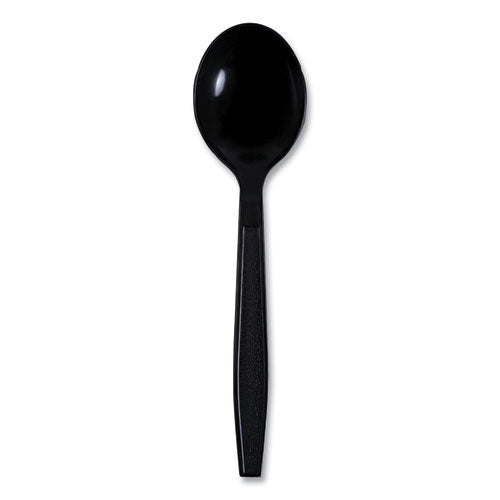 Heavyweight Wrapped Polypropylene Cutlery, Soup Spoon, Plastic, Black, 1,000/carton