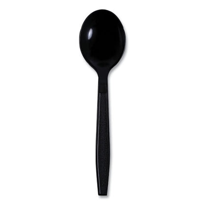Heavyweight Wrapped Polypropylene Cutlery, Soup Spoon, Plastic, Black, 1,000/carton