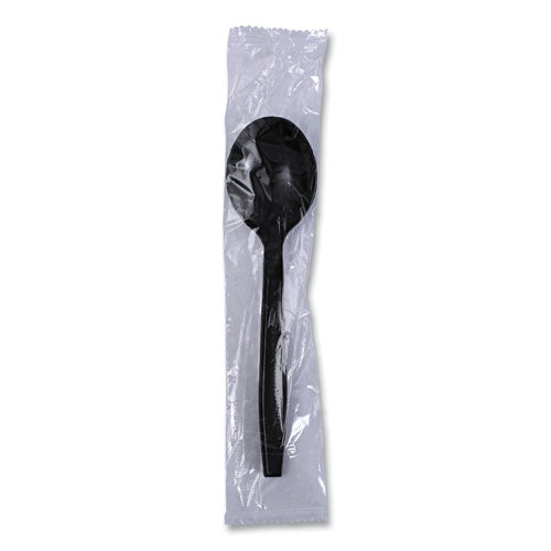 Heavyweight Wrapped Polypropylene Cutlery, Soup Spoon, Plastic, Black, 1,000/carton