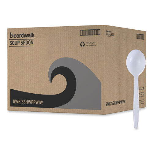 Heavyweight Wrapped Polypropylene Cutlery, Soup Spoon, Plastic, White, 1,000/carton