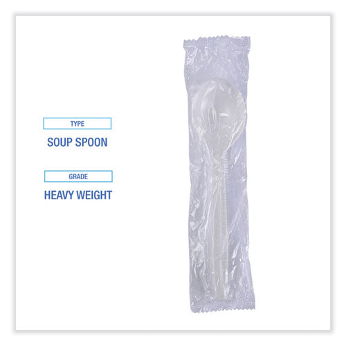 Heavyweight Wrapped Polypropylene Cutlery, Soup Spoon, Plastic, White, 1,000/carton