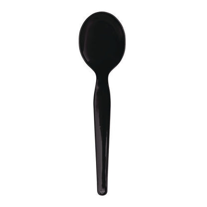 Heavyweight Wrapped Polystyrene Cutlery, Soup Spoon, Plastic, Black, 1,000/carton