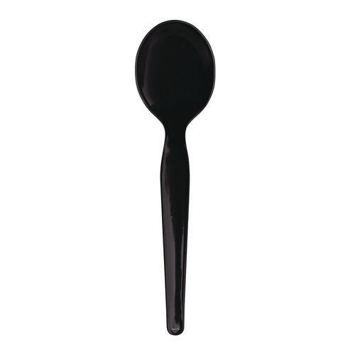 Heavyweight Wrapped Polystyrene Cutlery, Soup Spoon, Plastic, Black, 1,000/carton