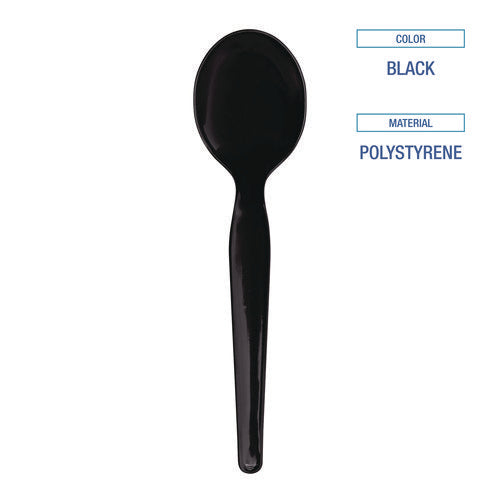 Heavyweight Wrapped Polystyrene Cutlery, Soup Spoon, Plastic, Black, 1,000/carton
