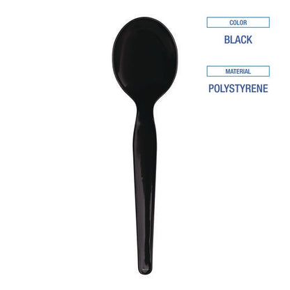 Heavyweight Wrapped Polystyrene Cutlery, Soup Spoon, Plastic, Black, 1,000/carton