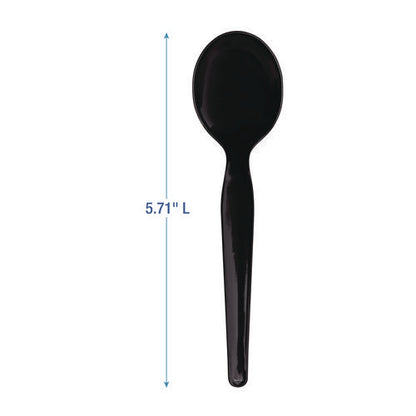 Heavyweight Wrapped Polystyrene Cutlery, Soup Spoon, Plastic, Black, 1,000/carton