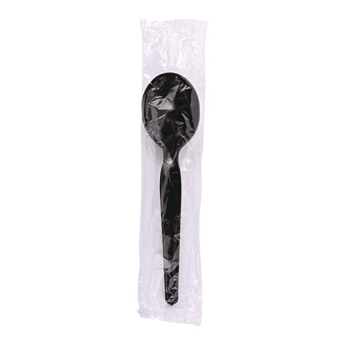 Heavyweight Wrapped Polystyrene Cutlery, Soup Spoon, Plastic, Black, 1,000/carton