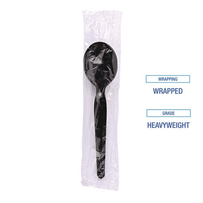 Heavyweight Wrapped Polystyrene Cutlery, Soup Spoon, Plastic, Black, 1,000/carton