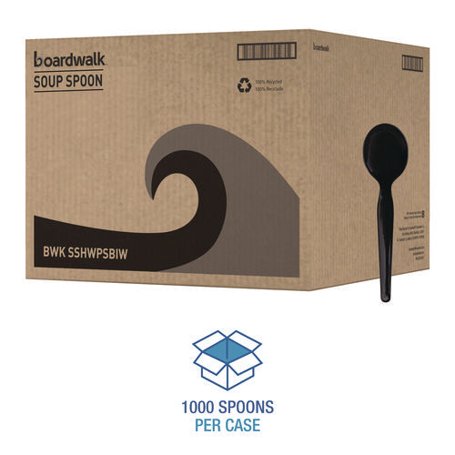 Heavyweight Wrapped Polystyrene Cutlery, Soup Spoon, Plastic, Black, 1,000/carton