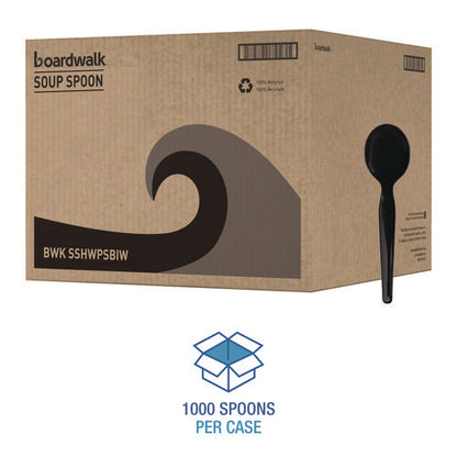 Heavyweight Wrapped Polystyrene Cutlery, Soup Spoon, Plastic, Black, 1,000/carton