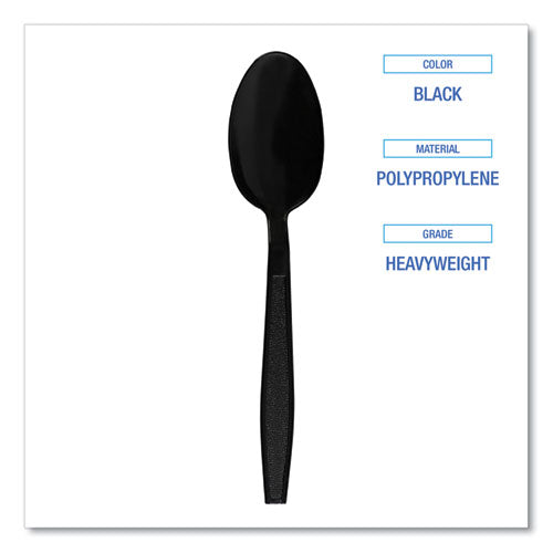 Heavyweight Polypropylene Cutlery, Spoon, Plastic, Black, 1,000/carton