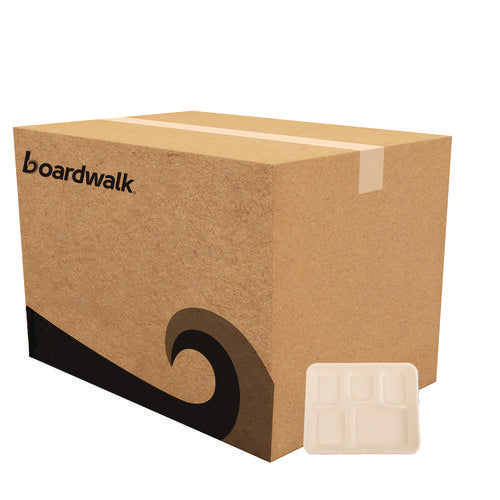 Bagasse Pfas-free Food Tray, 5 Compartments, 8.26 X 0.98 X 10.9, Tan, Sugarcane, 500/carton