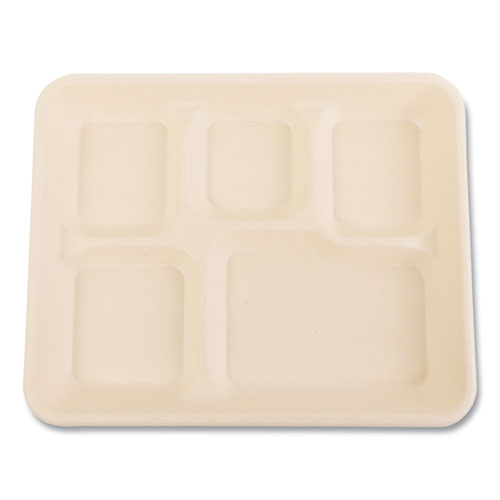 Bagasse Pfas-free Food Tray, 5 Compartments, 8.26 X 0.98 X 10.9, Tan, Sugarcane, 500/carton