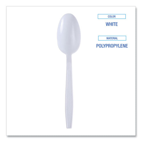 Heavyweight Wrapped Polypropylene Cutlery, Spoon, Plastic, White, 1,000/carton