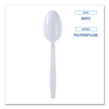 Heavyweight Wrapped Polypropylene Cutlery, Spoon, Plastic, White, 1,000/carton