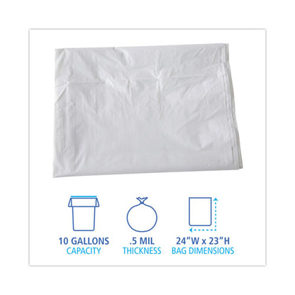 Linear Low Density Industrial Can Liners, 10 Gal, 0.5 Mil, 24" X 23", White, Flat Pack, 500/carton