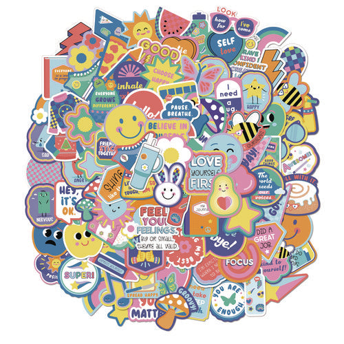 "we Stick Together" Themed Vinyl Stickers, Assorted Illustrations And Colors, 100/pack