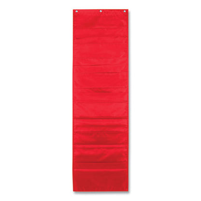 Storage Pocket Chart, 10 Pockets, Hanger Grommets, 14 X 47, Red