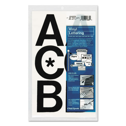 Press-on Vinyl Self-adhesive Uppercase Letters, 3" Tall, Black Characters, 50/pack