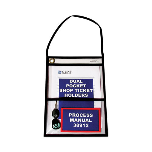 Stitched Shop Ticket Holders, 22" Hang Strap, Super Heavy-duty, 9 X 6 And 9 X 12 Inserts, Clear Front, Black Border, 15/box