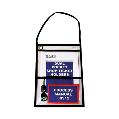 Stitched Shop Ticket Holders, 22" Hang Strap, Super Heavy-duty, 9 X 6 And 9 X 12 Inserts, Clear Front, Black Border, 15/box