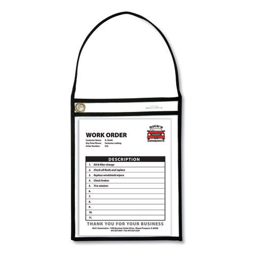 Stitched Shop Ticket Holders, 22" Hang Strap, Super Heavy-duty, Top Load 9 X 12 Insert, Clear Front, Black Border, 15/box