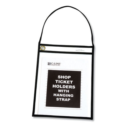 Stitched Shop Ticket Holders, 22" Hang Strap, Super Heavy-duty, Top Load 9 X 12 Insert, Clear Front, Black Border, 15/box