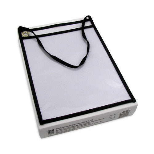Stitched Shop Ticket Holders, 22" Hang Strap, Super Heavy-duty, Top Load 9 X 12 Insert, Clear Front, Black Border, 15/box