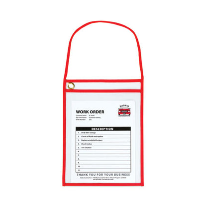 Stitched Shop Ticket Holders With 22" Hang Strap, Super Heavy-duty, Top Load 9 X 12 Insert, Clear Front, Red Border, 15/box