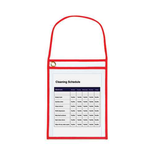 Stitched Shop Ticket Holders With 22" Hang Strap, Super Heavy-duty, Top Load 9 X 12 Insert, Clear Front, Red Border, 15/box
