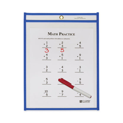 Stitched Shop Ticket Holders, Super Heavy-duty, Top Load 9 X 12 Insert, Clear Front, Blue Border, 15/box