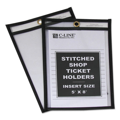 Stitched Shop Ticket Holders, Super Heavy-duty, Top Load 5 X 8 Insert, Clear Front, Black Border, 25/box