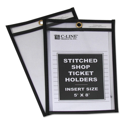 Stitched Shop Ticket Holders, Super Heavy-duty, Top Load 5 X 8 Insert, Clear Front, Black Border, 25/box