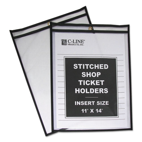 Stitched Shop Ticket Holders, Super Heavy-duty, Top Load 11 X 14 Insert, Clear Front, Black Border, 25/box