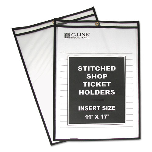Stitched Shop Ticket Holders, Super Heavy-duty, Top Load 11 X 17 Insert, Clear Front, Black Border, 25/box