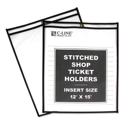 Stitched Shop Ticket Holders, Heavy-duty, Top Load 12 X 15 Insert, Clear Front, Black Border, 25/box
