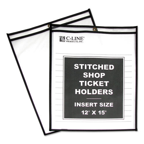 Stitched Shop Ticket Holders, Heavy-duty, Top Load 12 X 15 Insert, Clear Front, Black Border, 25/box
